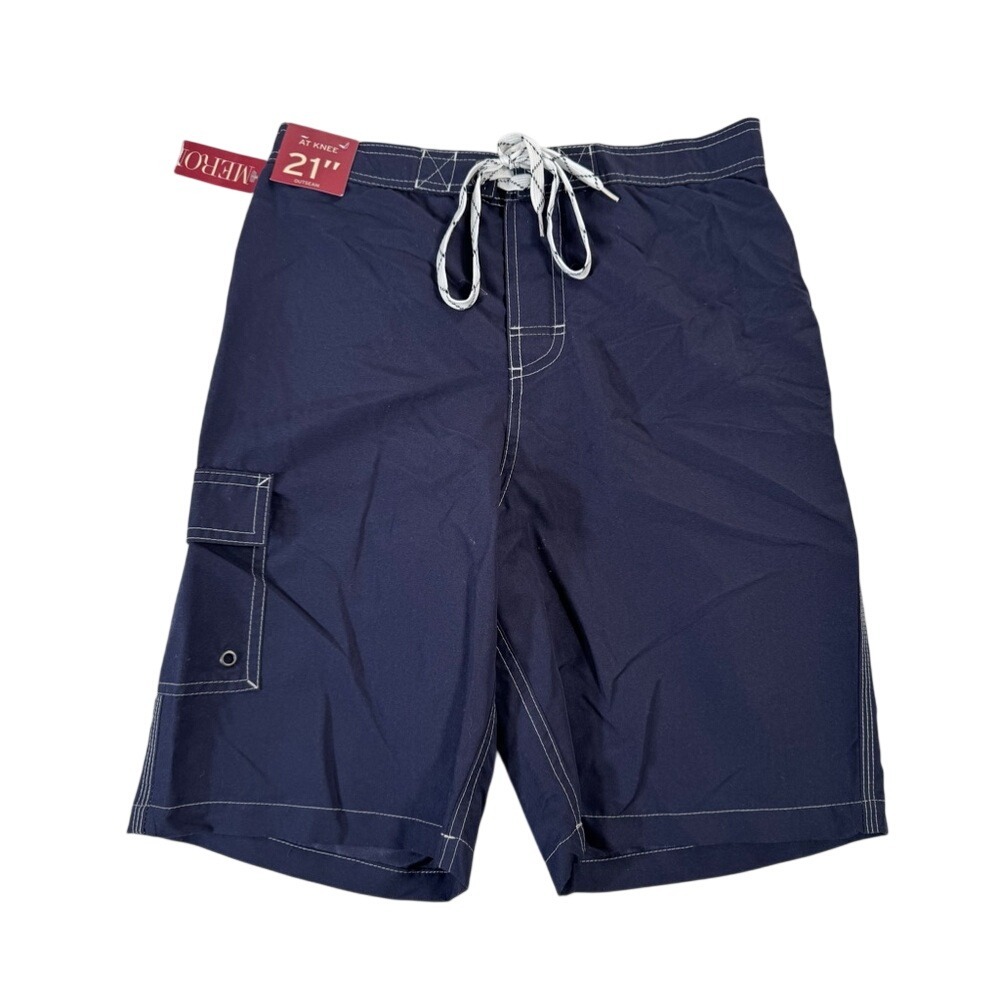 Merona Mens Navy Blue Board Shorts Swim Trunks Cargo Pocket Size Small